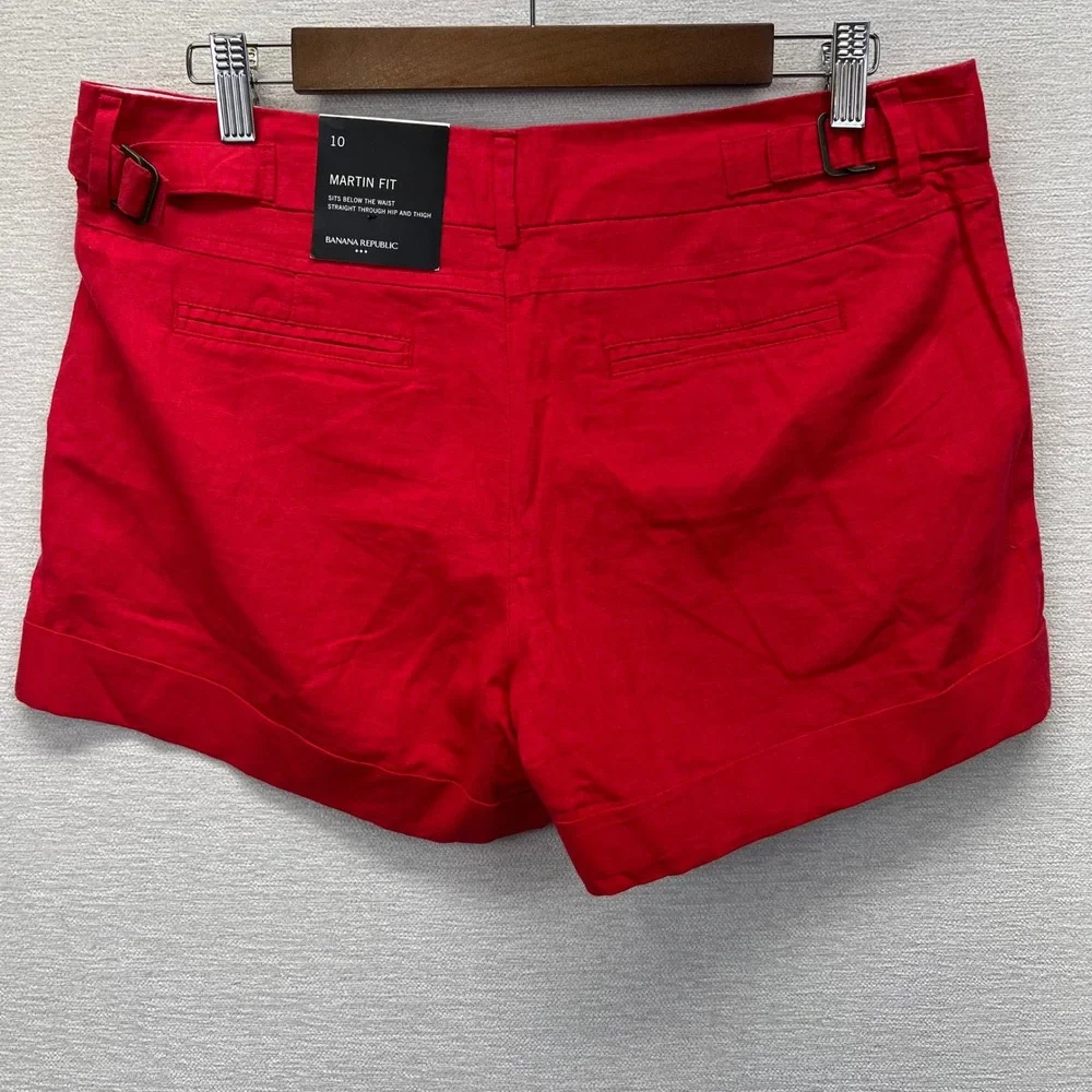 Banana Republic Martin Fit Shorts Womens 10 Red Linen Cotton Cuffed‎ Casual New